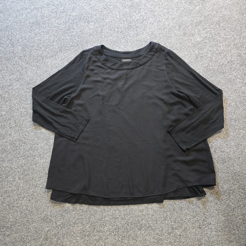 J Jill Top Womens Large Petite Black Layered Wearever 3/4 Sleeve Stretchy Casual